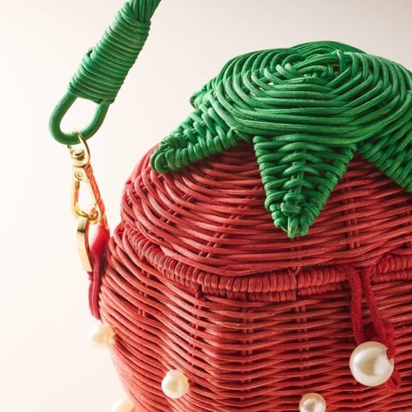 Kate Spade x Target Red Pearl Embellished Strawberry Basket Bucket Bag NWT - Picture 4 of 5